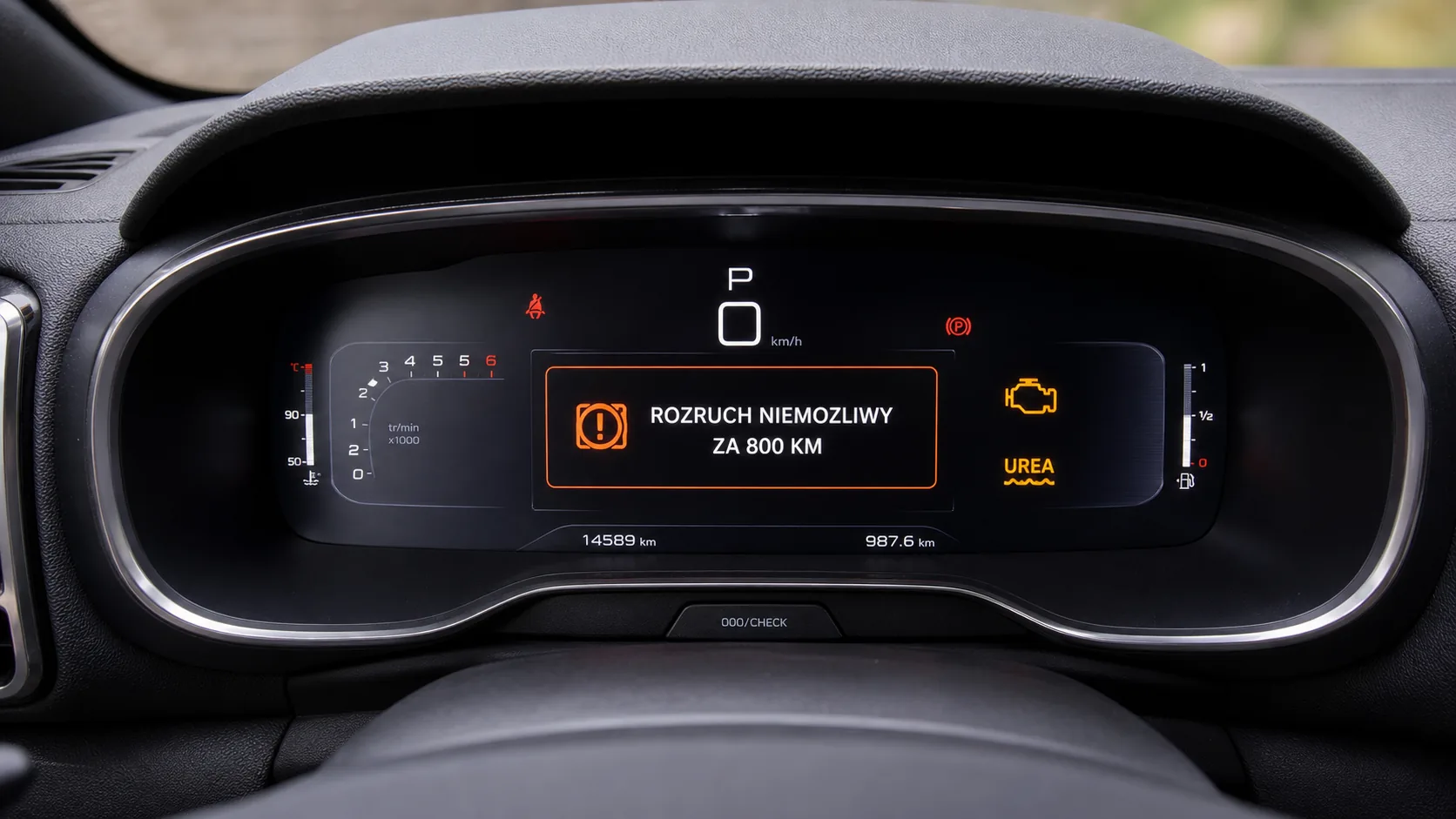 błąd P20EE Peugeot kontrolki Check Engine UREA i komunikat rozruch niemożliwy za 800 km