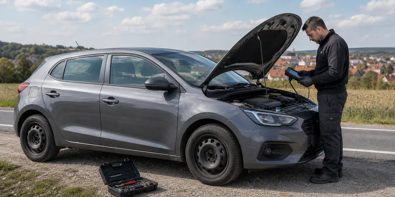 naprawa AdBlue Opel samochód z otwartą maską na drodze